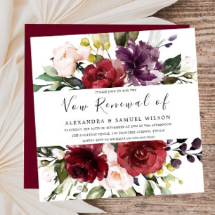 Romantic Burgundy Röd ros Vow Renewal Inbjudningar