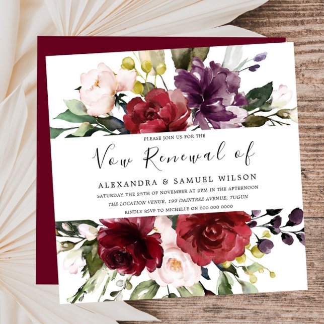 Romantic Burgundy Röd ros Vow Renewal Inbjudningar (Skapare uppladdad)