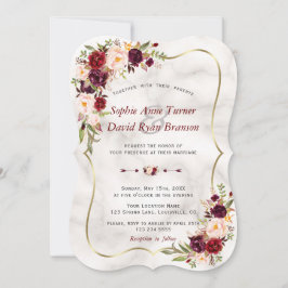 Romantic Burgundy Rosa Flowers Marble Bröllop Inbjudningar