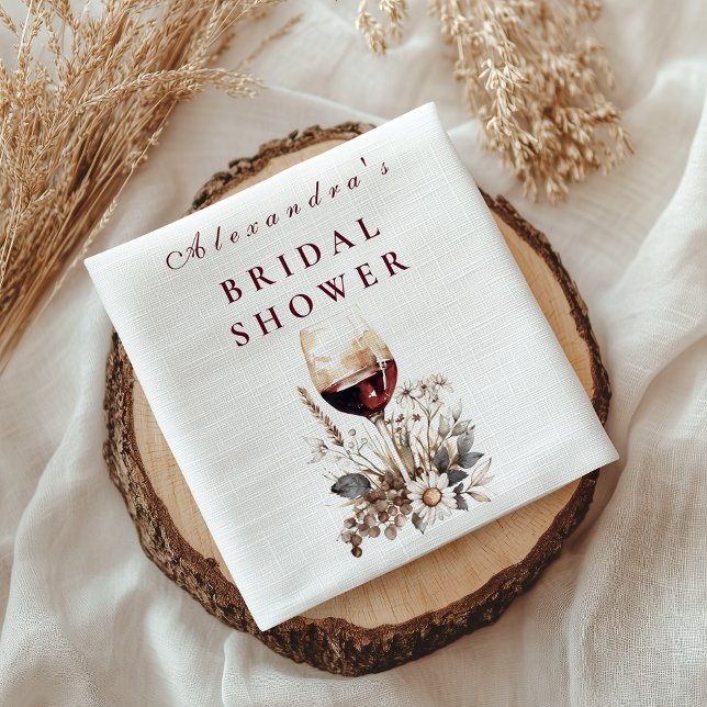 Romantic Burgundy Rose Wine Bridal Shower Pappersservett (Skapare uppladdad)