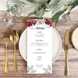 Romantic Burgundy Watercolor Bröllop Flat Menu Meny