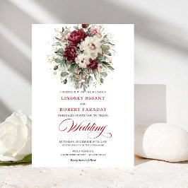 Romantic Burgundy White Gold Frame Wedding Invite Inbjudningar