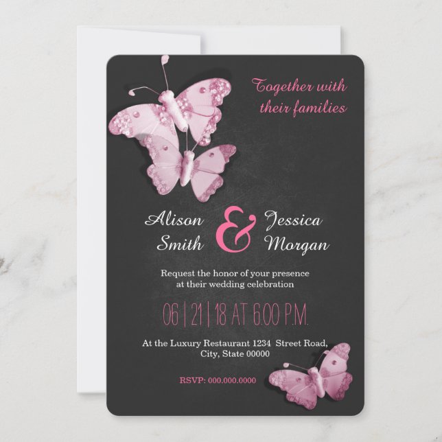 Romantic Butterflies wedding invitation Inbjudningar (Framsida)