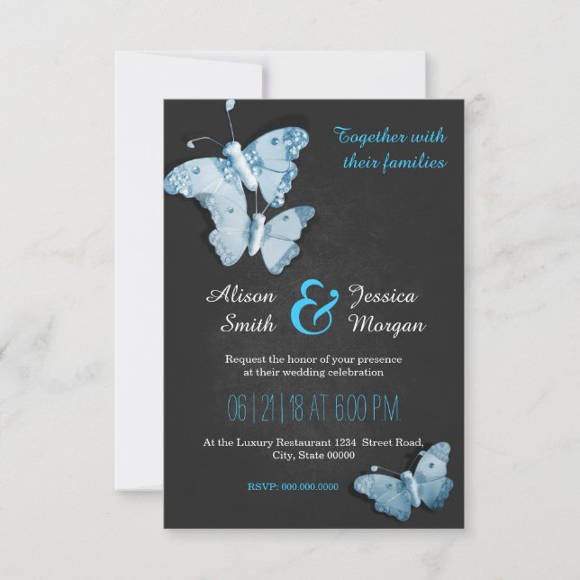 Romantic Butterflies wedding invitation Inbjudningar (Framsida)