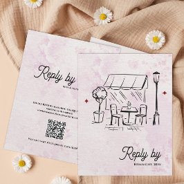 Romantic Café Sketch QR Code Wedding Reply By OSA Kort