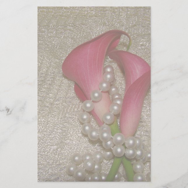 Romantic Calla Lilies & Pearls Stationery Brevpapper (Framsida)