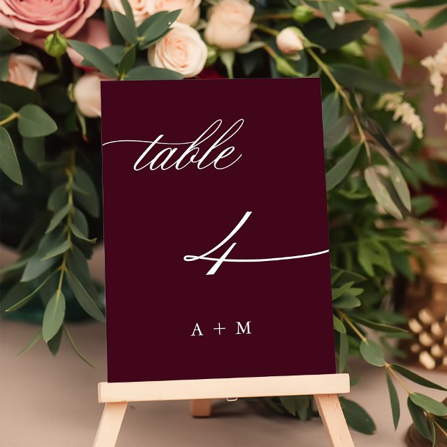 Romantic Calligraphy Bröllop 4, Burgundy Bordsnummer (Skapare uppladdad)
