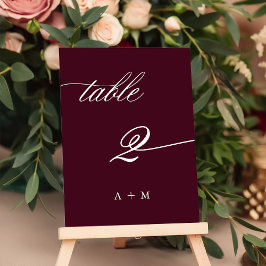 Romantic Calligraphy Bröllop Number 2, Burgundy Bordsnummer