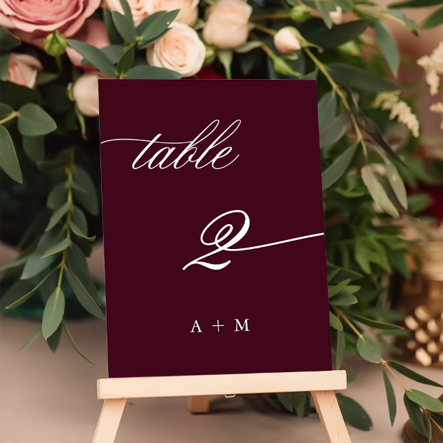 Romantic Calligraphy Bröllop Number 2, Burgundy Bordsnummer (Skapare uppladdad)