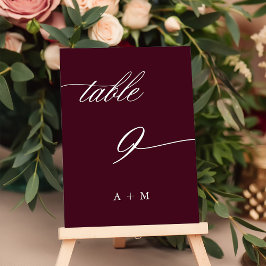 Romantic Calligraphy Bröllop Number 9, Burgundy Bordsnummer