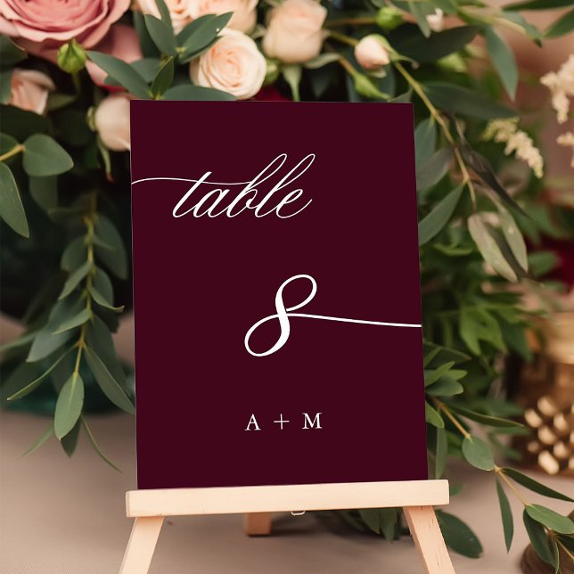 Romantic Calligraphy Bröllop nummer 8, Burgundy Bordsnummer (Skapare uppladdad)