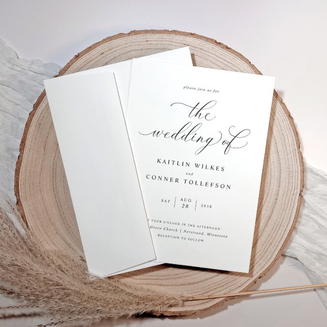 Romantic Calligraphy Luxury Bröllop Inbjudningar (Elegant romantic modern wedding invitations with calligraphy script.)