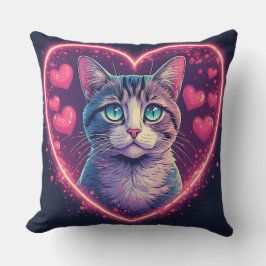 Romantic Cat Lover Gift | Aesthetic Neon Animal Kudde