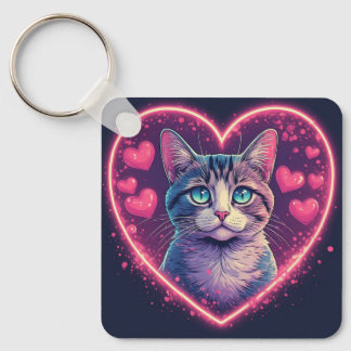 Romantic Cat Lover Gift | Aesthetic Neon Animal Nyckelring