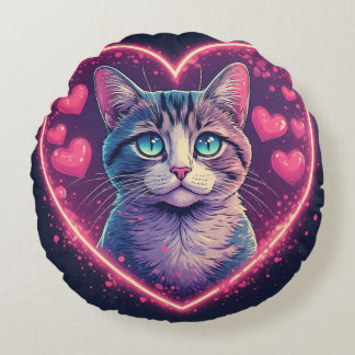 Romantic Cat Lover Gift | Aesthetic Neon Animal Rund Kudde
