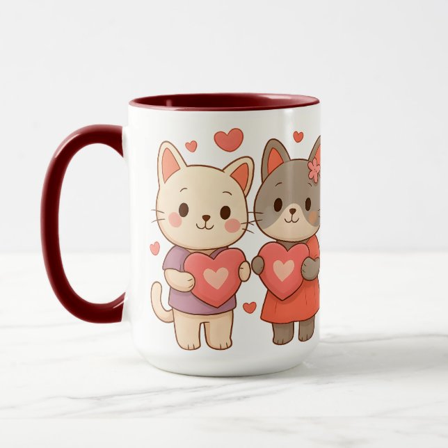 Romantic Cats Heart Ceramic Mug Mugg (Vänster)