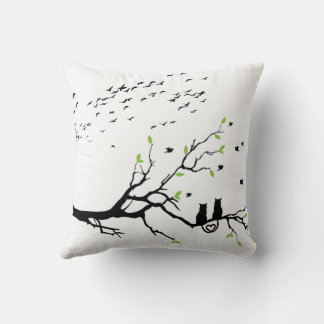 Romantic Cats on Tree Branch Silhouette pillows  Kudde