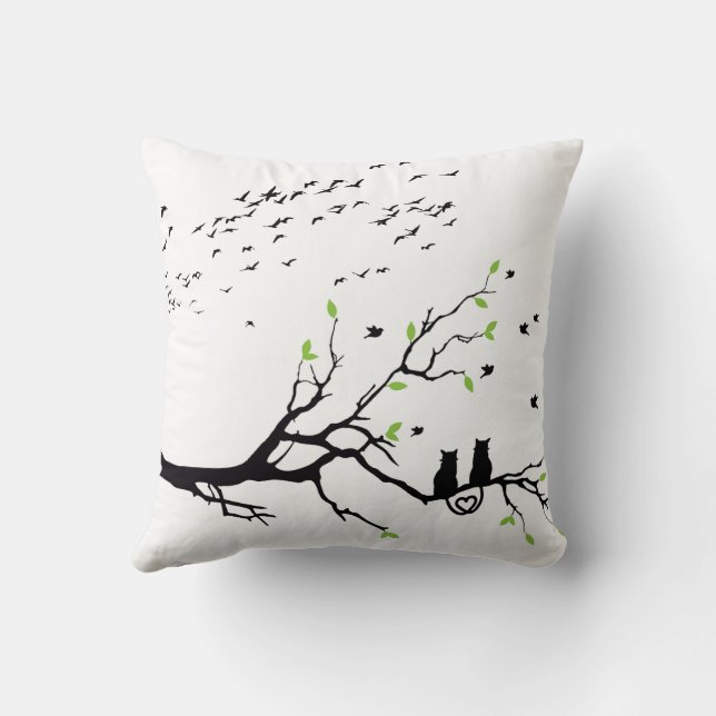 Romantic Cats on Tree Branch Silhouette pillows  Kudde (Baksida)