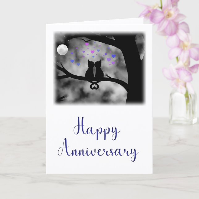 Romantic Cats Under Moon Anniversary Card          Kort (Orkide)