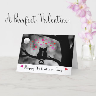 Romantic Cats Under Moon Valentine Card Kort