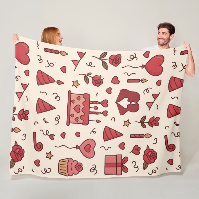 Romantic Celebration Doodle Pattern Fleecefilt (På plats)
