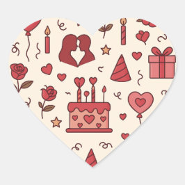 Romantic Celebration Doodle Pattern Hjärtformat Klistermärke