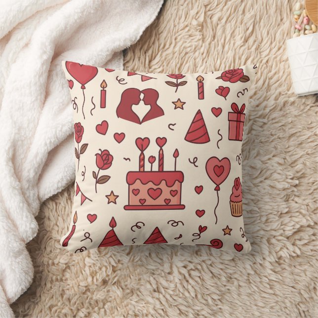 Romantic Celebration Doodle Pattern Kudde (Filt)