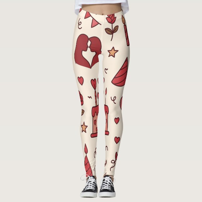 Romantic Celebration Doodle Pattern Leggings (Framsida)