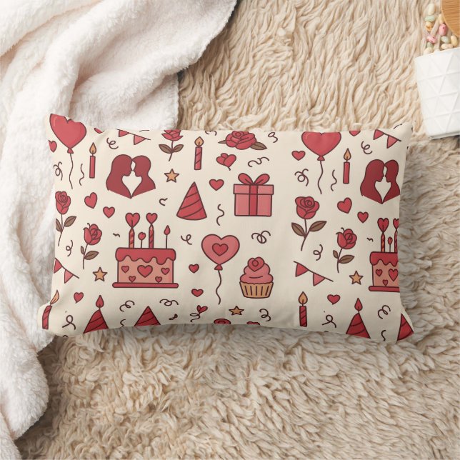 Romantic Celebration Doodle Pattern Lumbarkudde (Filt)