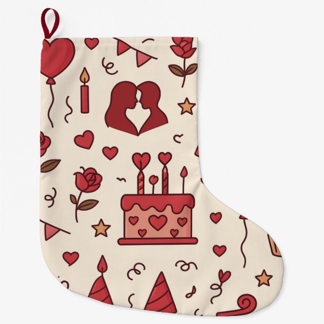 Romantic Celebration Doodle Pattern Stor Julstrumpa (Framsidan)