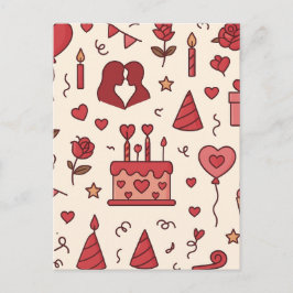 Romantic Celebration Doodle Pattern Vykort