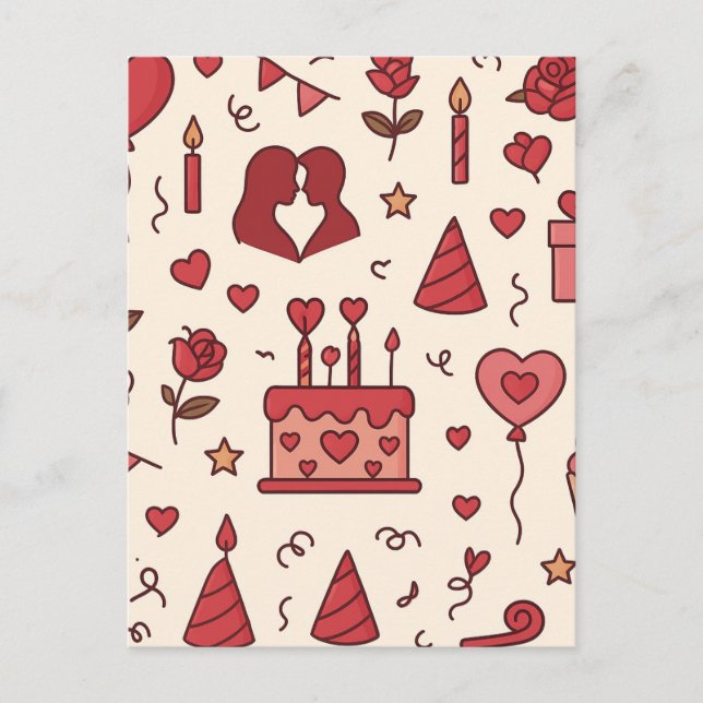 Romantic Celebration Doodle Pattern Vykort (Framsida)