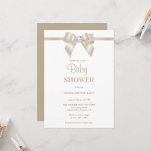 Romantic Champagne Jewel Bow Baby Shower Inbjudningar
