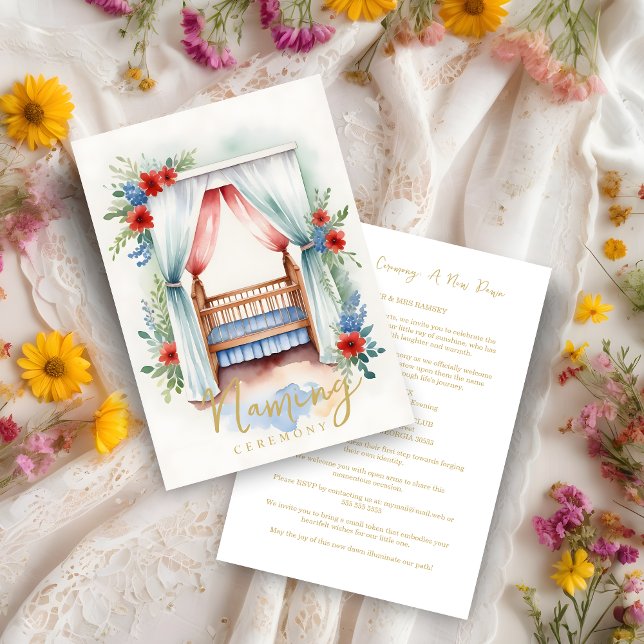 Romantic Cheerful Watercolor Crib Naming Ceremony Inbjudningar (Skapare uppladdad)