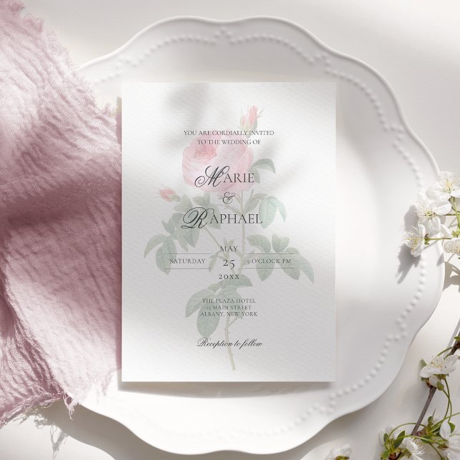 Romantic Chic French Rose Botanical Wedding Inbjudningar (Skapare uppladdad)