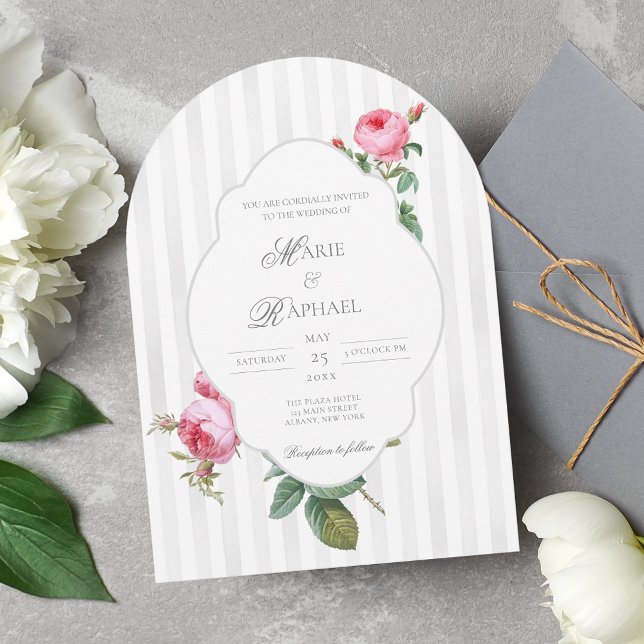 Romantic Chic French Rose Botanical Wedding Inbjudningar (Skapare uppladdad)