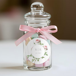 Romantic Chic French Rose Botanical Wedding Runt Klistermärke