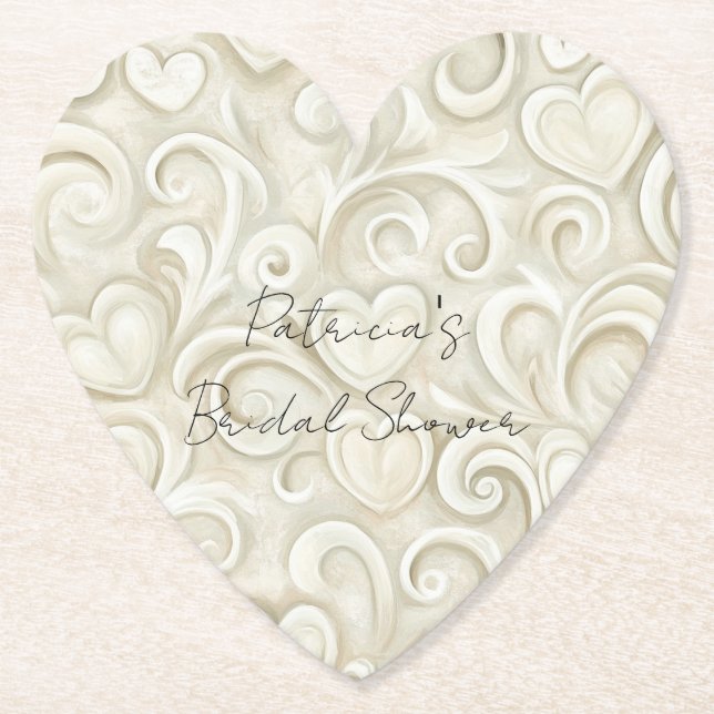Romantic Chic Heart Swirls Bridal Shower Underlägg Papper (Framsida)