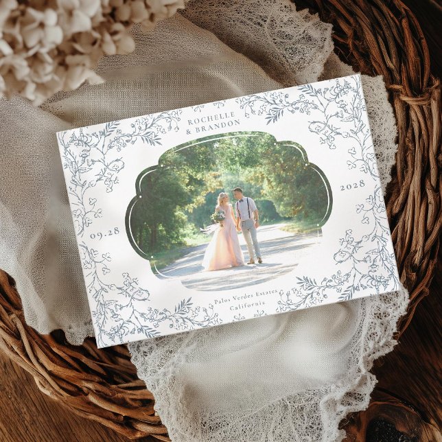 Romantic Chinoiserie Antique Fransk Blue Photo Spara Datumet (Skapare uppladdad)