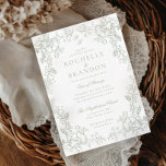 Romantic Chinoiserie Antique Sage Green Wedding Inbjudningar<br><div class="desc">Antique chinoiserie frame in antique sage green; (customize to any color)</div>