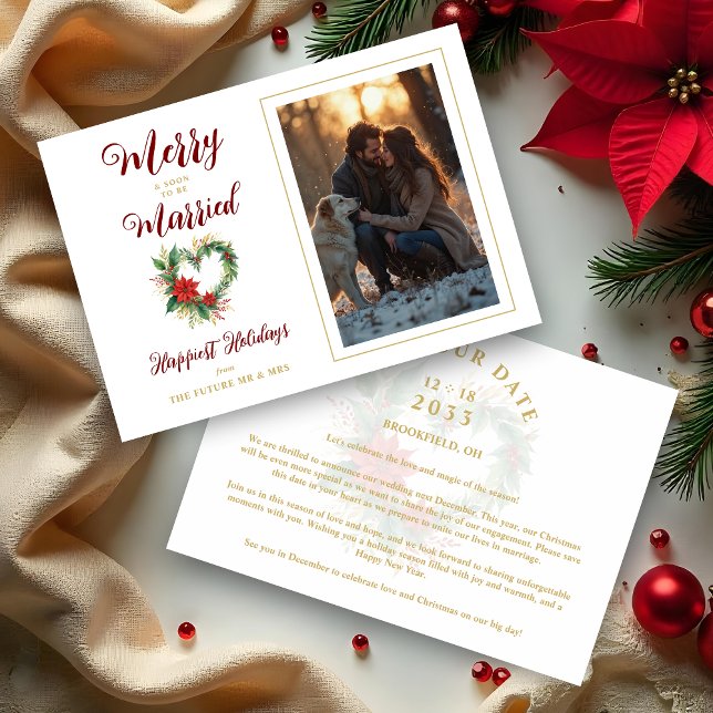 Romantic Christmas Heart-Shape Wreath Wedding Spara Datumet (Romantic Christmas Heart-Shape Wreath Wedding Photo Save the Date Cards as Holiday Cards. )