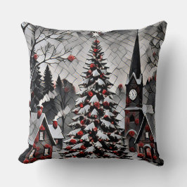 Romantic Christmas Village Holiday Artwork Kudde