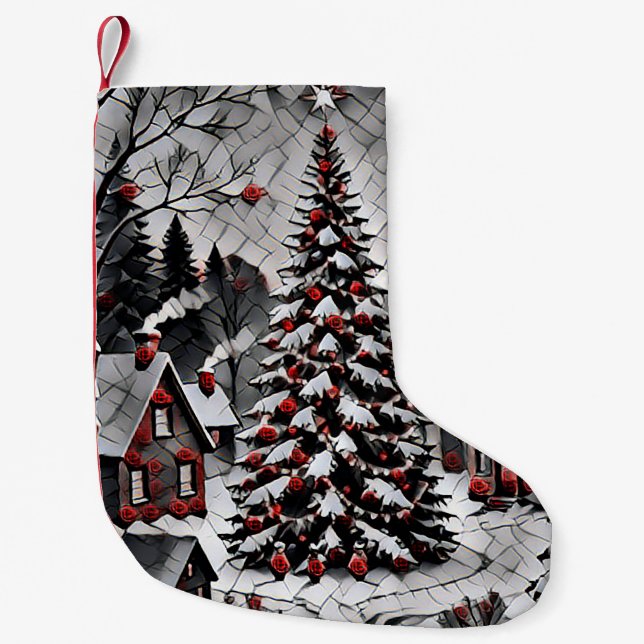 Romantic Christmas Village Holiday Artwork Liten Julstrumpa (Framsidan)