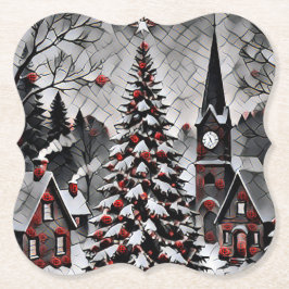 Romantic Christmas Village Holiday Artwork Underlägg Papper