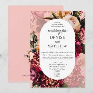 Romantic Chrysanthemum on Almond Gossamer Rosa Inbjudningar