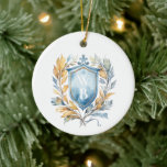 Romantic Classic Blue Monogram Vapensköld Bröllop Julgransprydnad Keramik<br><div class="desc">Romantisk blå Monogram Vapensköld Bröllop håller ornament. Den här designen ingår i en samling av elegant och klass bröllop med fler matchande objekt.</div>