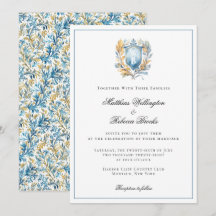 Romantic Classic Blue Vapensköld Monogram Bröllop