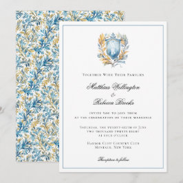 Romantic Classic Blue Vapensköld Monogram Bröllop Inbjudningar