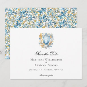 Romantic Classic Blue Vapensköld Monogram Bröllop Spara Datumet