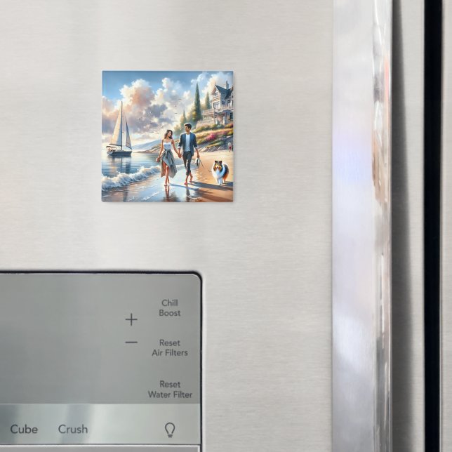 Romantic Coastal Cottage Sunset Stroll Magnet (In Situ (Fridge))